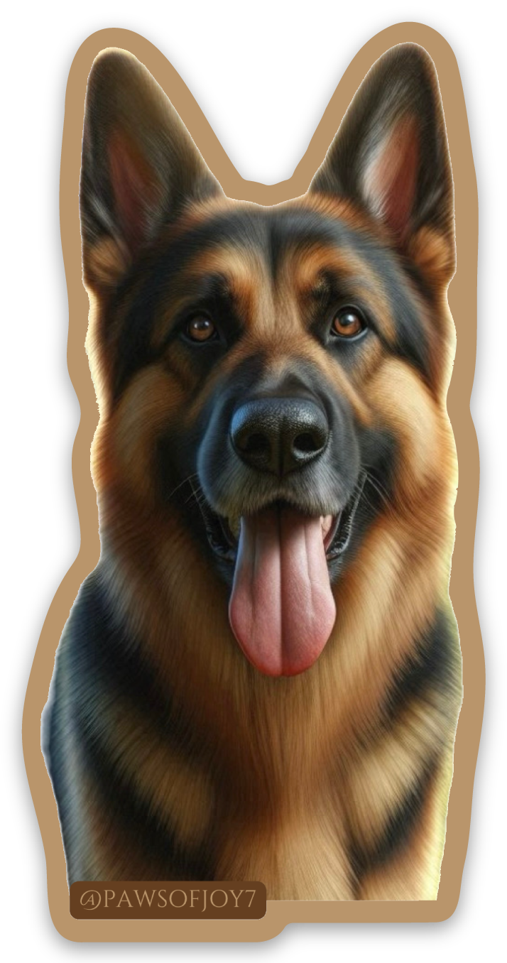Boutique-designed German Shepherd vinyl sticker featuring a strong dog silhouette with pointy ears and loyal expression, waterproof and durable, created to honor the protective bond between German Shepherd dog moms and their pups.