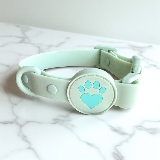 Mint Green waterproof dog collar with soft flexible material and quick-release buckle, thoughtfully chosen to bring comfort, beauty, and ease to your everyday walks together.