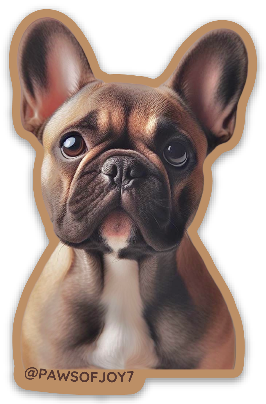 Boutique-designed Frenchie vinyl sticker featuring a playful dog silhouette with bat ears, waterproof and durable, created to celebrate the sweet bond between Frenchie dog moms and their pups.