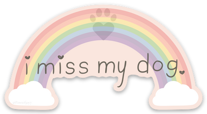 Minimalist rainbow dog sticker with soft pastel tones and a small paw heart, a gentle design symbolizing everlasting love and memory.