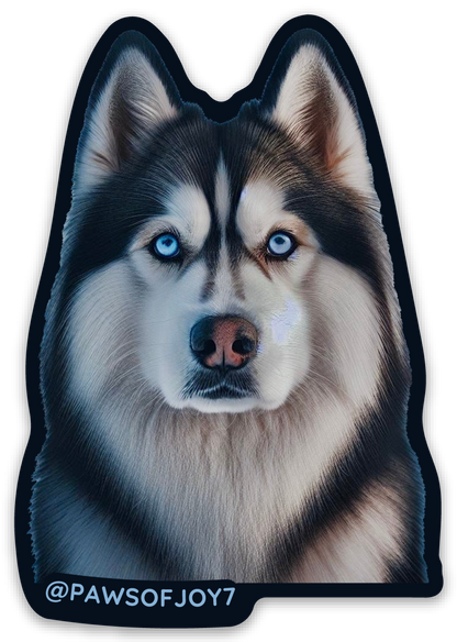 Boutique-designed Husky vinyl sticker featuring a bold dog silhouette with bright eyes and thick coat, waterproof and durable, created to honor the wild yet loyal bond between Husky dog moms and their pups.
