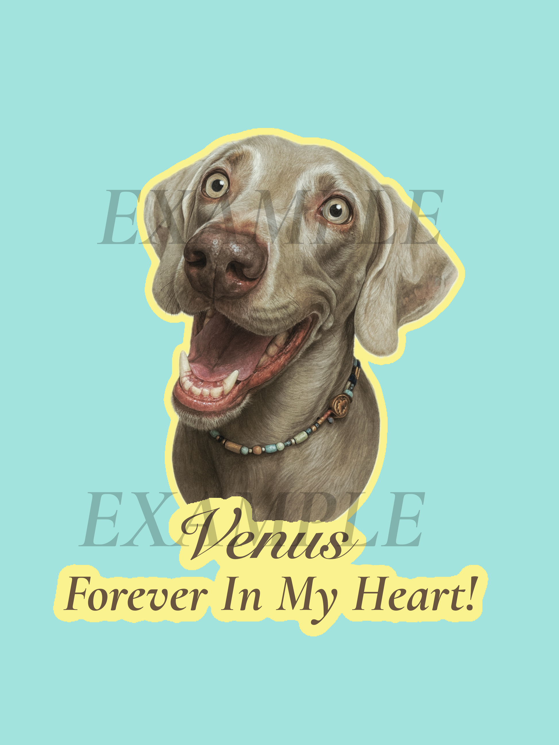 Dog illustration with 'Venus Forever In My Heart!' text on a light blue background