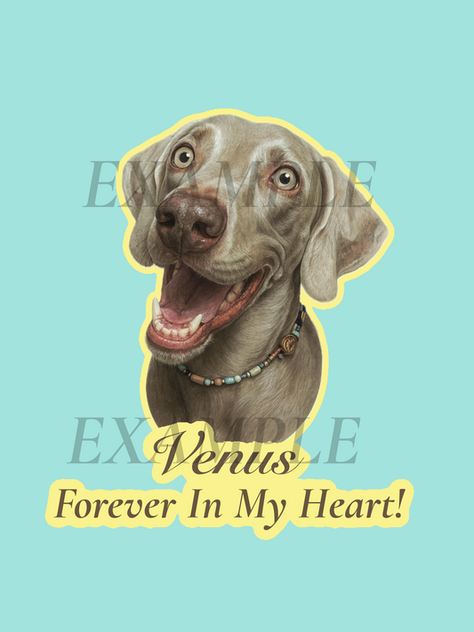 Dog illustration with 'Venus Forever In My Heart!' text on a light blue background
