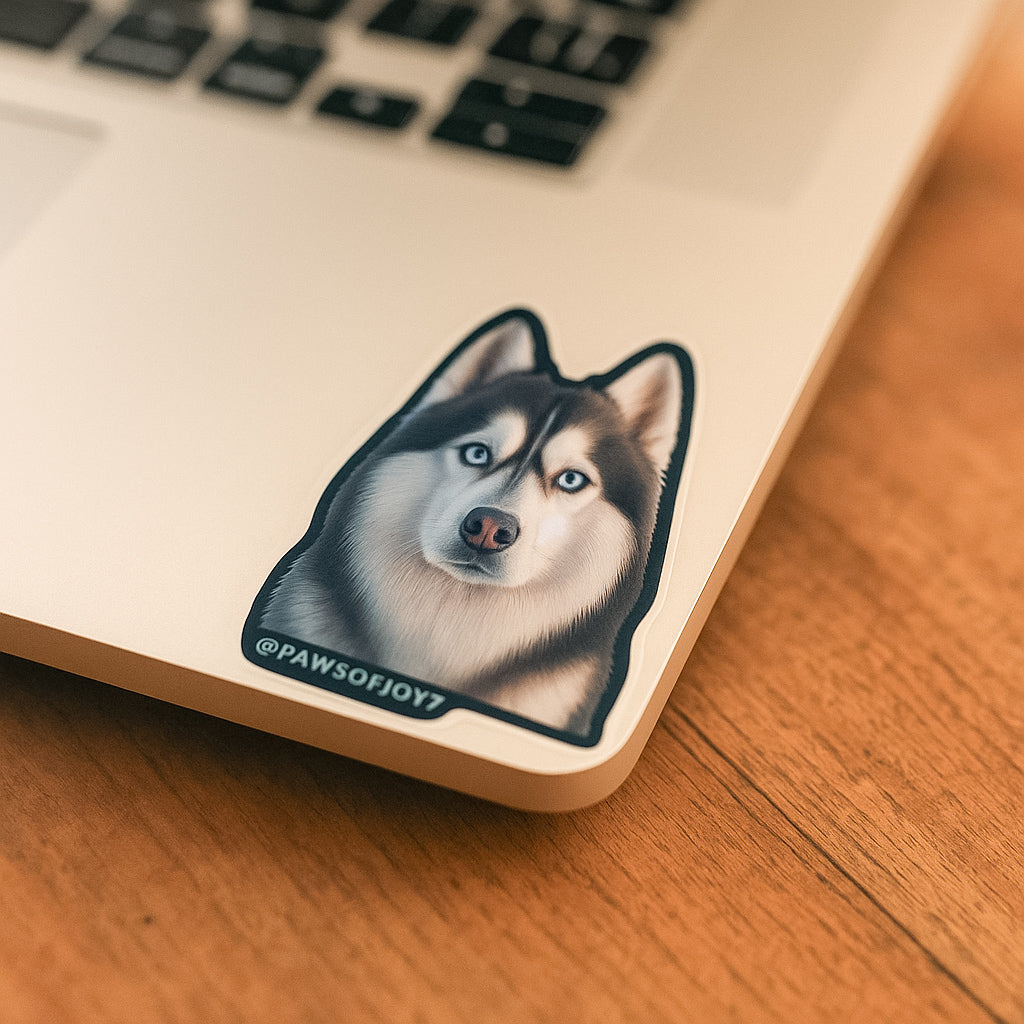 Husky dog sticker on a laptop keyboard