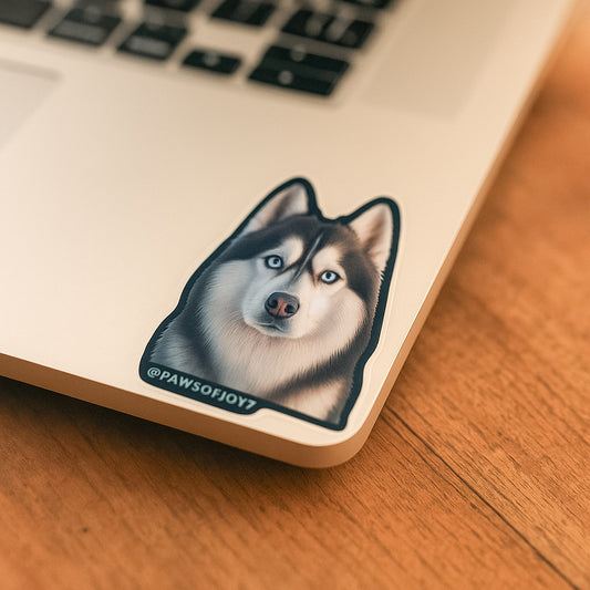 Husky dog sticker on a laptop keyboard