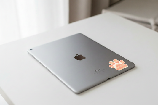 Silver laptop with Apple logo on a white surface