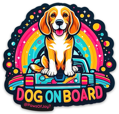 Boutique-designed Dog On Board vinyl sticker featuring a sweet message for dog moms and their loyal co-pilots, waterproof and durable, created to celebrate every drive shared together.