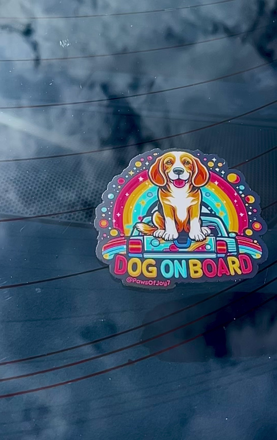 Boutique-designed Dog On Board vinyl sticker featuring a sweet message for dog moms and their loyal co-pilots, waterproof and durable, created to celebrate every drive shared together.